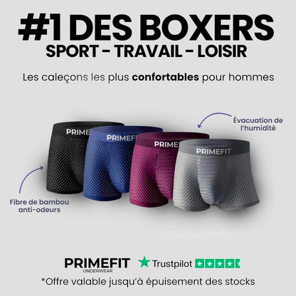 PRIMEFIT • PACK 4 ROUGE • BOXER EN FIBRE DE BAMBOU